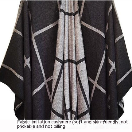 Womens Poncho Cape, Plaid Poncho Sweater Cardigan Knitted Tassel Opne Front Shawl Wrap Cape