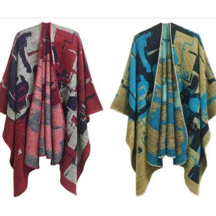 Women's Graffiti Poncho Cardigan Reversible Oversized Shawl Wrap Cardigan Women's Cardigan