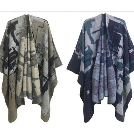 Women's Graffiti Poncho Cardigan Reversible Oversized Shawl Wrap Cardigan Women's Cardigan