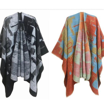 Women's Graffiti Poncho Cardigan Reversible Oversized Shawl Wrap Cardigan Women's Cardigan