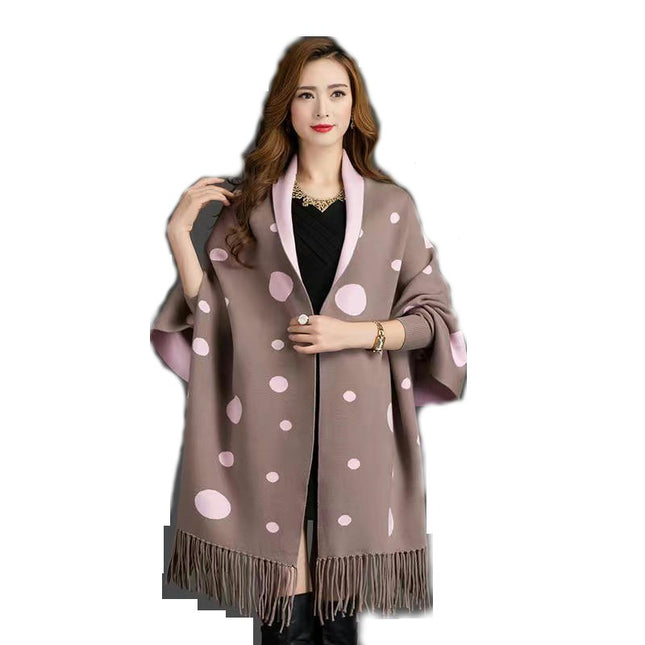 Women's Scarf Winter Long with Sleeves Warm Jacquard Dot Scarf Sheep Wool Spinning Tassel Shawl Scarf