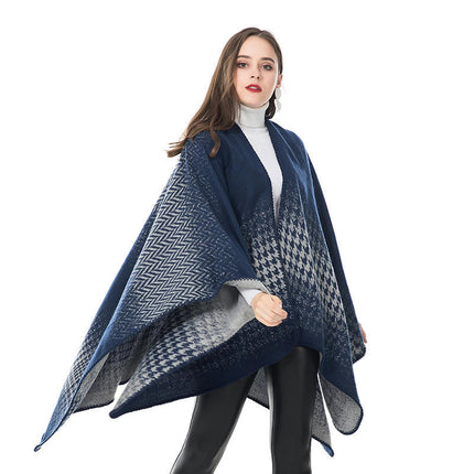 Gradient Color Chiffon Split Shawl Cape Soft Warm Peplum Cardigan Poncho Shawl