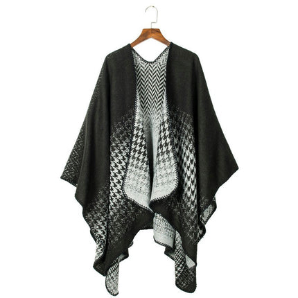 Gradient Color Chiffon Split Shawl Cape Soft Warm Peplum Cardigan Poncho Shawl