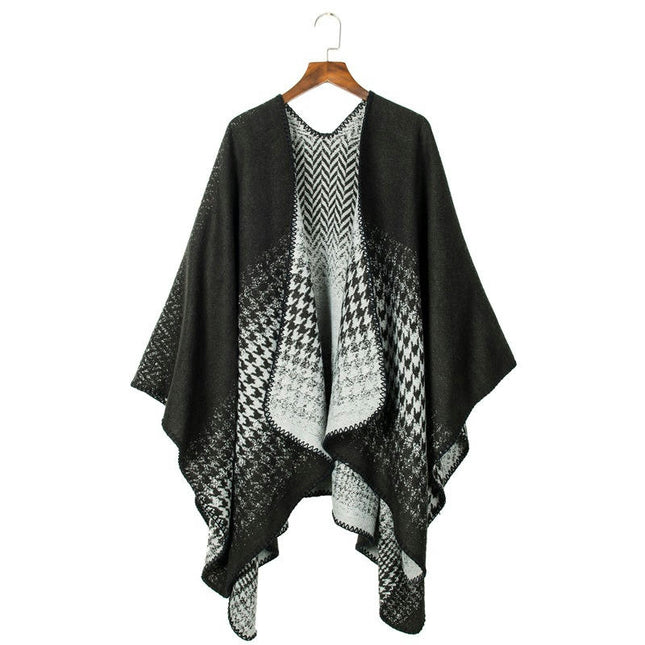 Gradient Color Chiffon Split Shawl Cape Soft Warm Peplum Cardigan Poncho Shawl