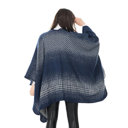 Gradient Color Chiffon Split Shawl Cape Soft Warm Peplum Cardigan Poncho Shawl