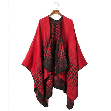 Gradient Color Chiffon Split Shawl Cape Soft Warm Peplum Cardigan Poncho Shawl