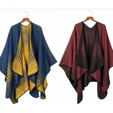 Gradient Color Chiffon Split Shawl Cape Soft Warm Peplum Cardigan Poncho Shawl