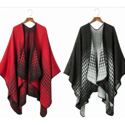 Gradient Color Chiffon Split Shawl Cape Soft Warm Peplum Cardigan Poncho Shawl