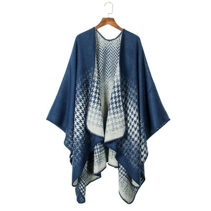 Gradient Color Chiffon Split Shawl Cape Soft Warm Peplum Cardigan Poncho Shawl