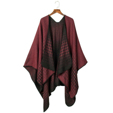 Gradient Color Chiffon Split Shawl Cape Soft Warm Peplum Cardigan Poncho Shawl