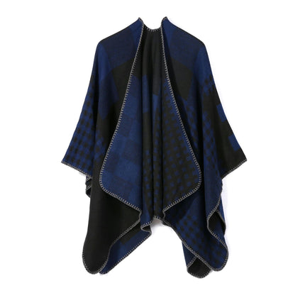 Women's Plaid Sweater Poncho Cape Coat Open Front Blanket Shawls and Wraps