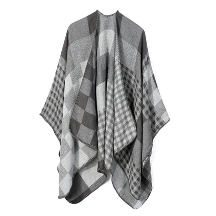 Women's Plaid Sweater Poncho Cape Coat Open Front Blanket Shawls and Wraps