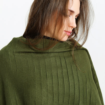 Women's Solid Color Cozy Warm Poncho Sweater Elegant Shawl Wrap with Fringe
