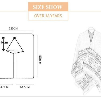 Women's Hooded Colorblocking Shawl Wrap Large Size Cardigan Poncho Lapel Long Winter Sweater Coat