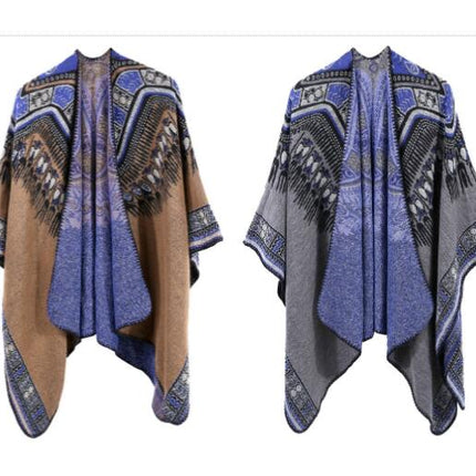 Women's Ethnic Style Abstract Pattern Shawl Wrap Large Size Cardigan Long Poncho Cape