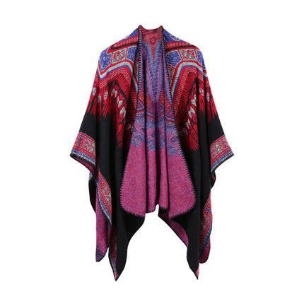 Women's Ethnic Style Abstract Pattern Shawl Wrap Large Size Cardigan Long Poncho Cape