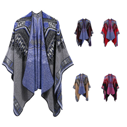 Women's Ethnic Style Abstract Pattern Shawl Wrap Large Size Cardigan Long Poncho Cape