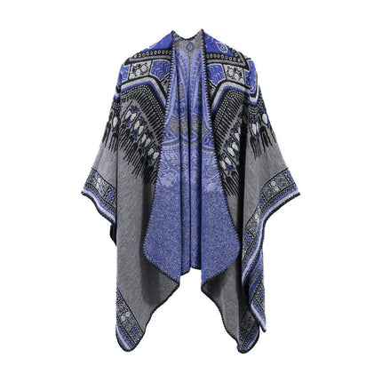 Women's Ethnic Style Abstract Pattern Shawl Wrap Large Size Cardigan Long Poncho Cape