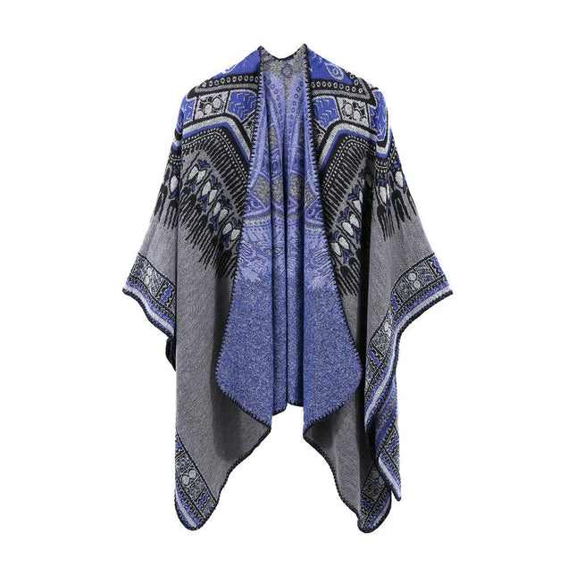 Women's Ethnic Style Abstract Pattern Shawl Wrap Large Size Cardigan Long Poncho Cape
