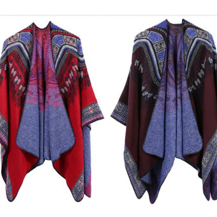 Women's Ethnic Style Abstract Pattern Shawl Wrap Large Size Cardigan Long Poncho Cape