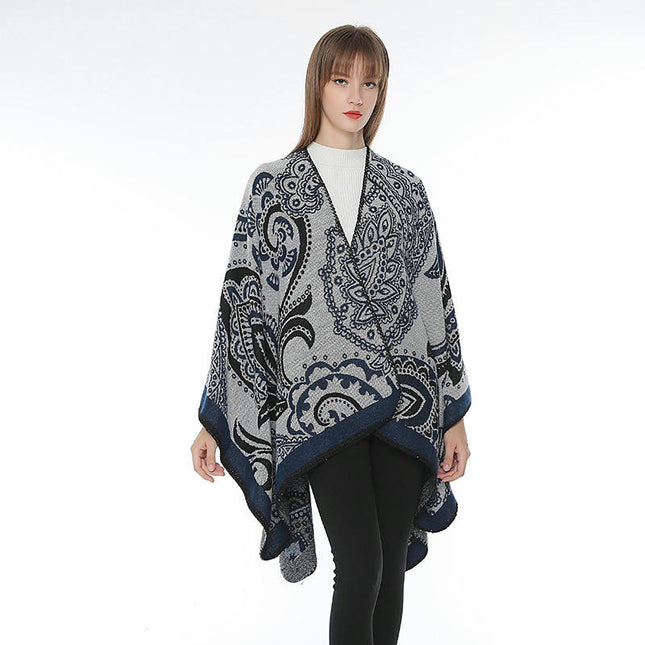 Women's Fashion Shawl Large Wrap Poncho Style Scarf - Thick Vintage Patchwork Cape Winter Scarf