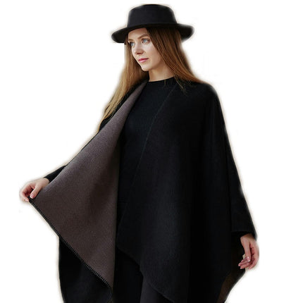 Women's Thickened Faux Cashmere Shawl Lengthened Splicing Lapel Scarf Cape Coat