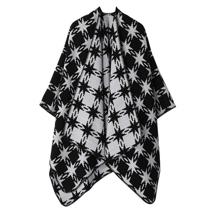 Women's Thickened Faux Cashmere Shawl Lengthened Splicing Lapel Scarf Cape Coat