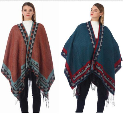 Women's Warm Shawl Scarf Extended Cardigan Woolen Sweater Fashion Classic Poncho Scarf