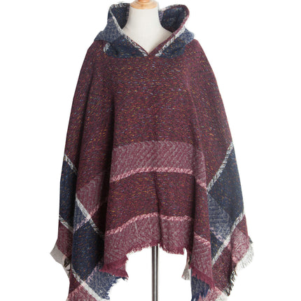 Shawl Knitted Poncho Pullover - Fishbone Pattern Hooded Shawl Irregular Tassel Winter Pullover Shawl