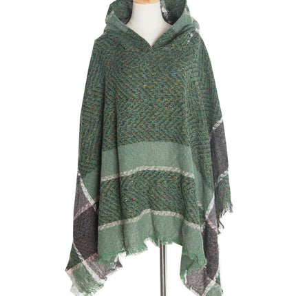 Shawl Knitted Poncho Pullover - Fishbone Pattern Hooded Shawl Irregular Tassel Winter Pullover Shawl