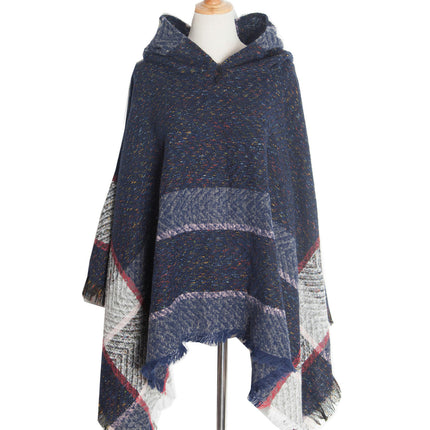 Shawl Knitted Poncho Pullover - Fishbone Pattern Hooded Shawl Irregular Tassel Winter Pullover Shawl