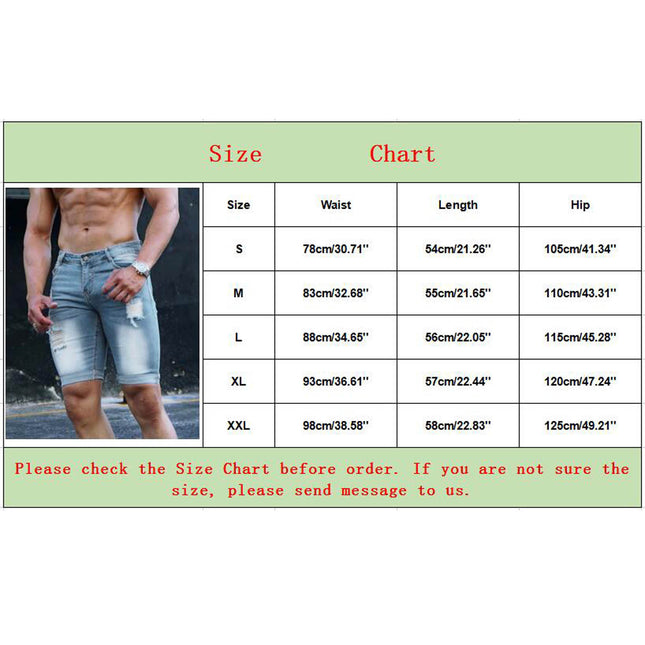 Men's Fashion Ripped Short Jeans Casual Denim Shorts with Hole Model A