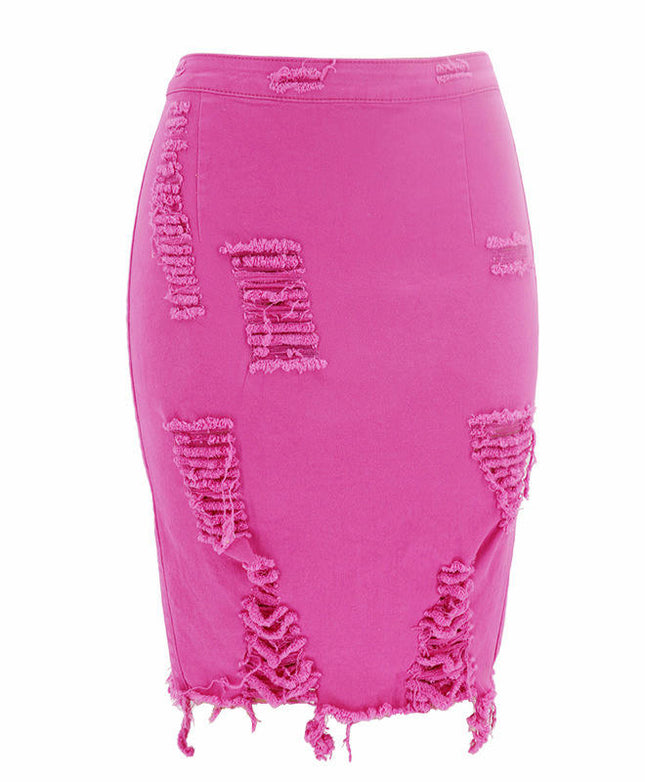 Women's Casual Distressed A-Line Ripped Denim Short Skirt