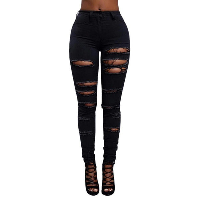 Women's Ripped Mid Waisted Jeans Distressed Stretchy Denim Pants
