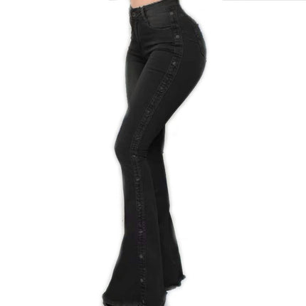 Women's High Waist Flare Jeans Raw Hem Bell Bottom Denim Pants