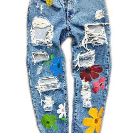 Women's Patch Ripped Boyfriend Distressed Stretch Skinny Denim Jeans with Hole