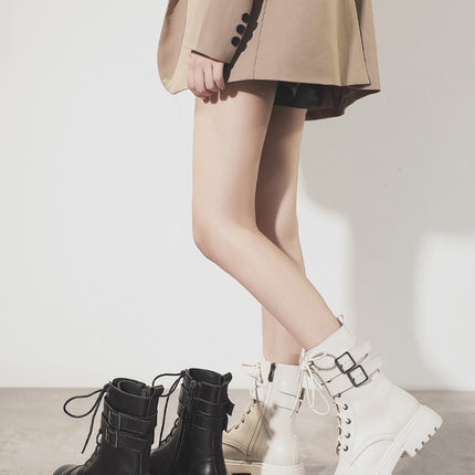 Women's Combat Boots Side Zipper Buckle Chunky Heel Ankle Booties