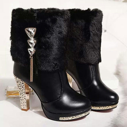 Women's Ankle Booties Chunky High Heel Platform Winter Boots
