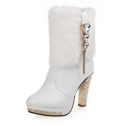 Women's Ankle Booties Chunky High Heel Platform Winter Boots
