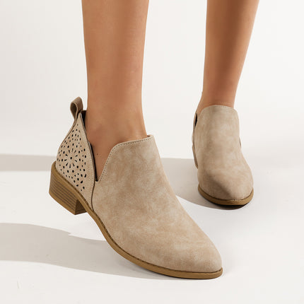Women's Ankle Boots Low Heels Chunky Cutout Booties