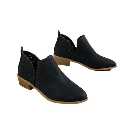 Women's Ankle Boots Low Heels Chunky Cutout Booties