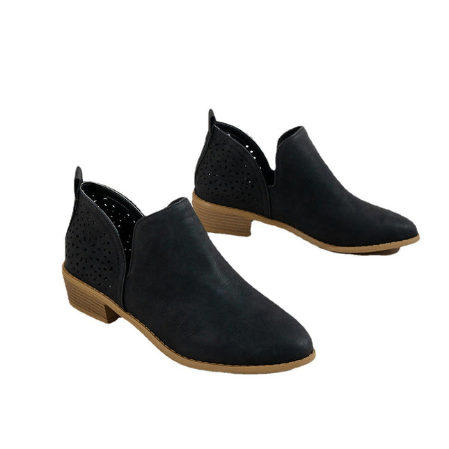 Women's Ankle Boots Low Heels Chunky Cutout Booties