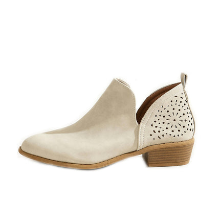 Women's Ankle Boots Low Heels Chunky Cutout Booties