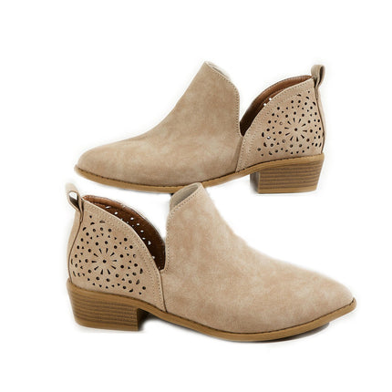 Women's Ankle Boots Low Heels Chunky Cutout Booties