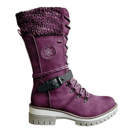 Women's Mid Calf Boots Lace Up Combat Boots for Women Low Heel