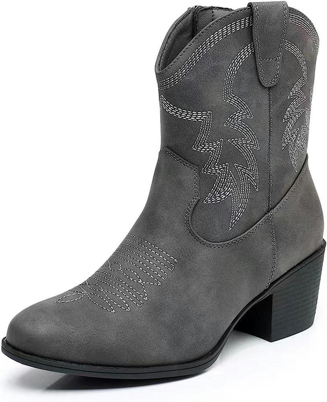 Cowboy Boots for Women Cowgirl Mid Calf Western Boots Pointed Toe Chunky Block Heel