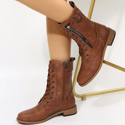 Women's Ankle Booties Winter Lace up Mid Calf Military Combat Boots