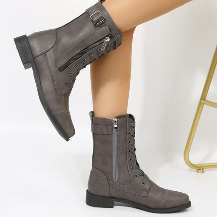 Women's Ankle Booties Winter Lace up Mid Calf Military Combat Boots