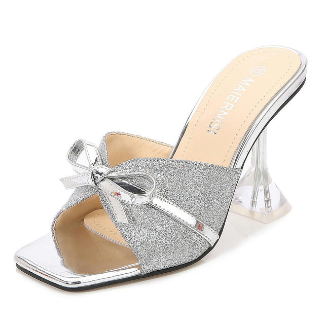 Women's Fashion High Heels Sexy Open Toe Square Toe Slip On Slides High Heels