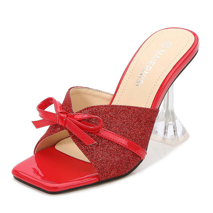 Women's Fashion High Heels Sexy Open Toe Square Toe Slip On Slides High Heels